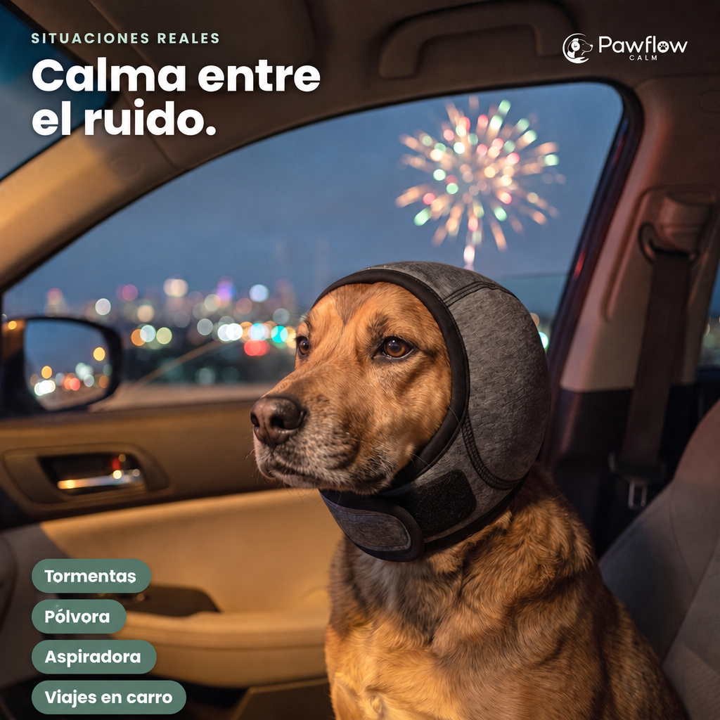Perro tranquilo en el carro con pólvora